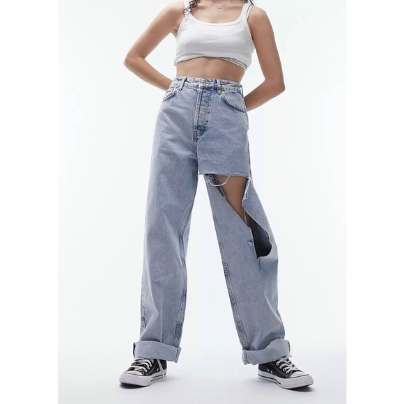 Topshop Denim - Topshop Ripped High Waist Oversize Mom Jeans